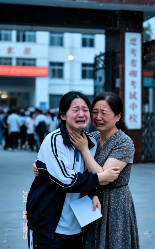 高考考场外母女崩溃痛哭！11道选择题忘涂答题卡